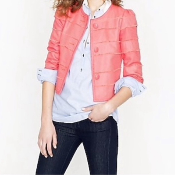 J. Crew Cotton Modal Blend Semi Cropped Jacket Sz 0 Coral Barbie Clueless preppy - Picture 9 of 9
